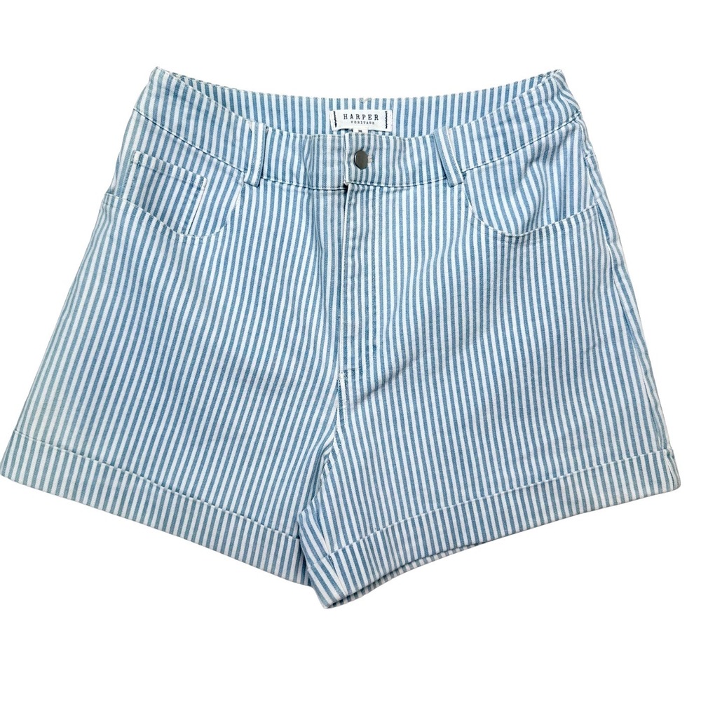 Francescas High Waist Striped Women Shorts 28 Cotton Stretchy Nautical Coastal